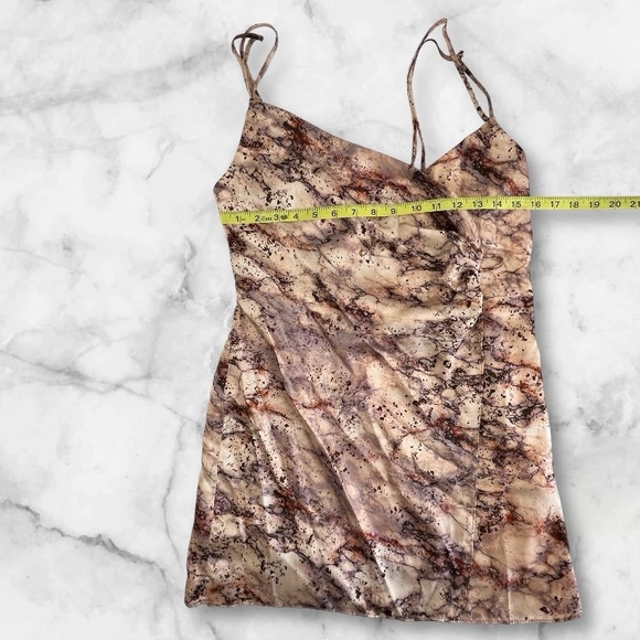 Zara Satin Effect  Marbled Print Mini Spaghetti Strap Wrap Dress Sz: Small - Picture 7 of 11